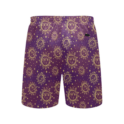 Sun Moon Star Design Themed Print Men's Swim Trunks Beach Shorts