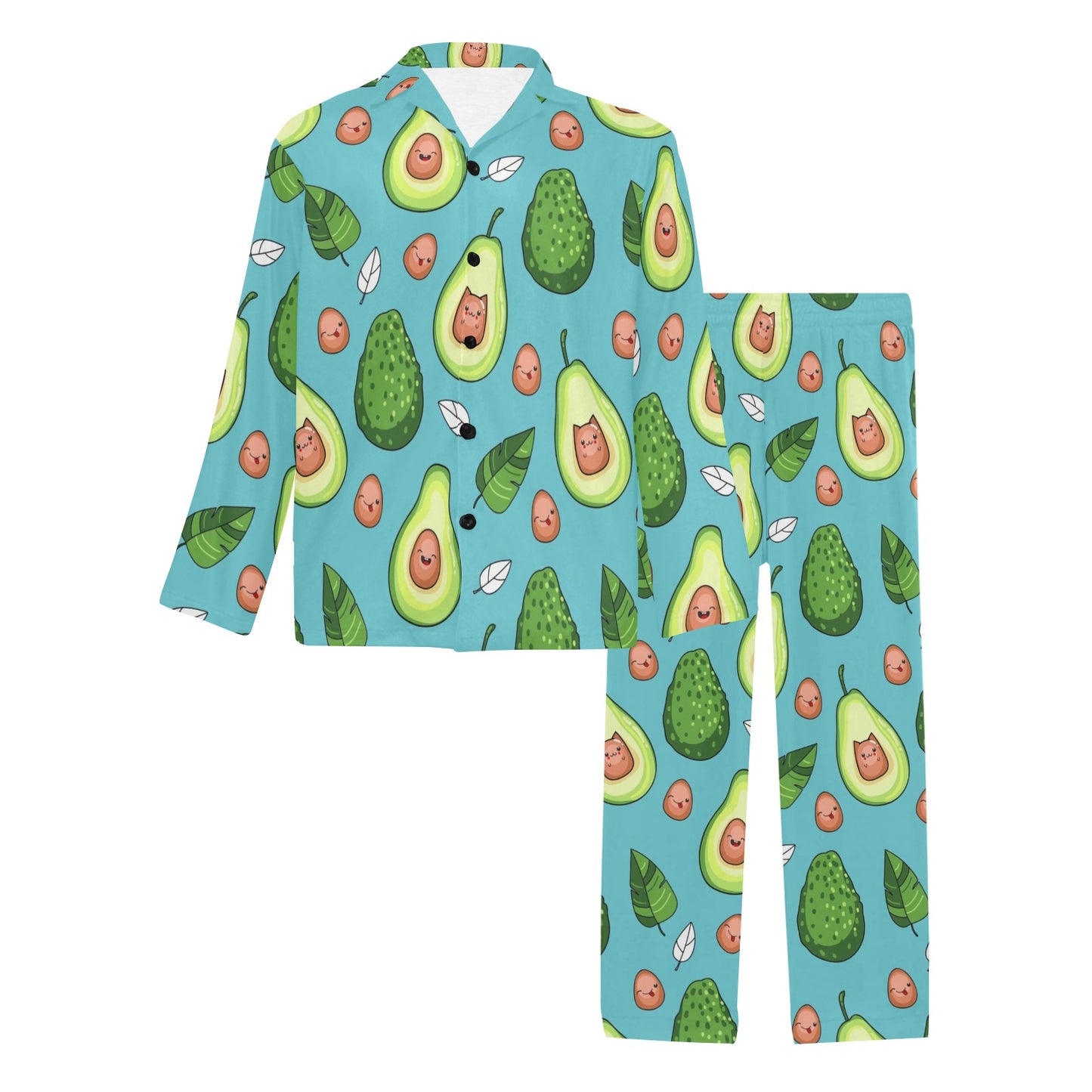 Avocado Pattern Print Design AC05 Men's Long Pajama Set