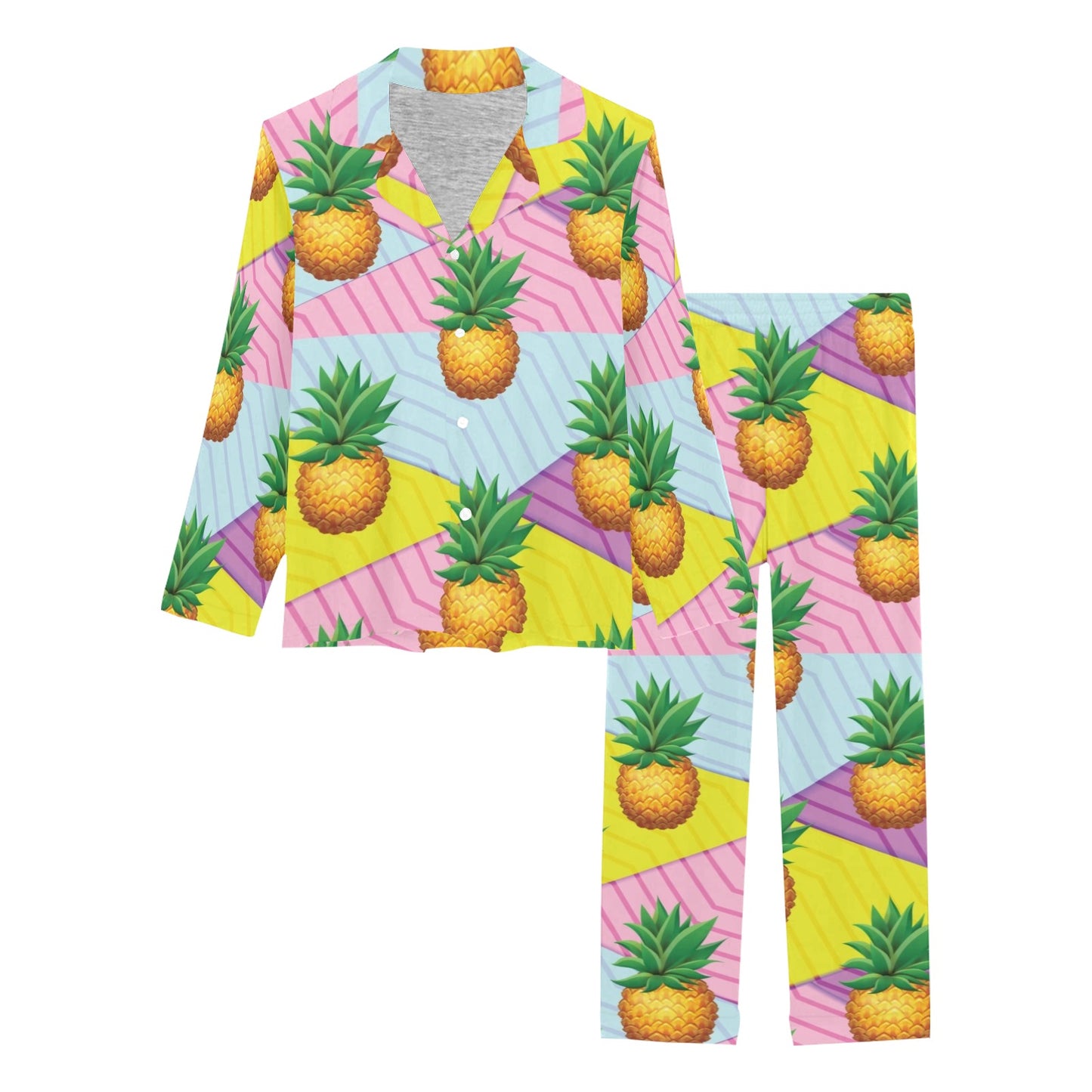 Pineapple Pattern Print Design PP05 Women's Long Pajama Set