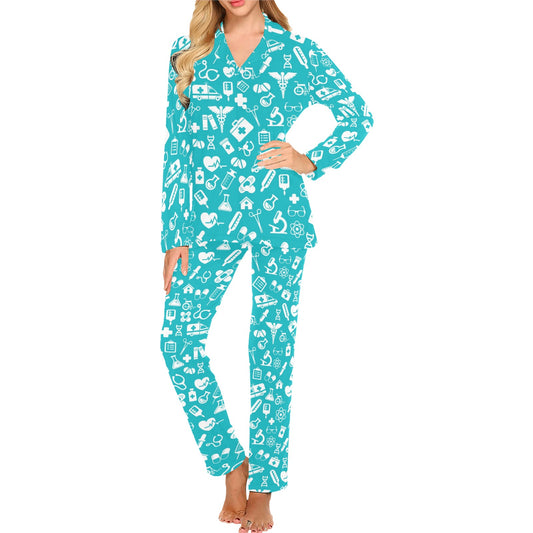 Medical Pattern Print Design 04 Women's Long Pajama Set