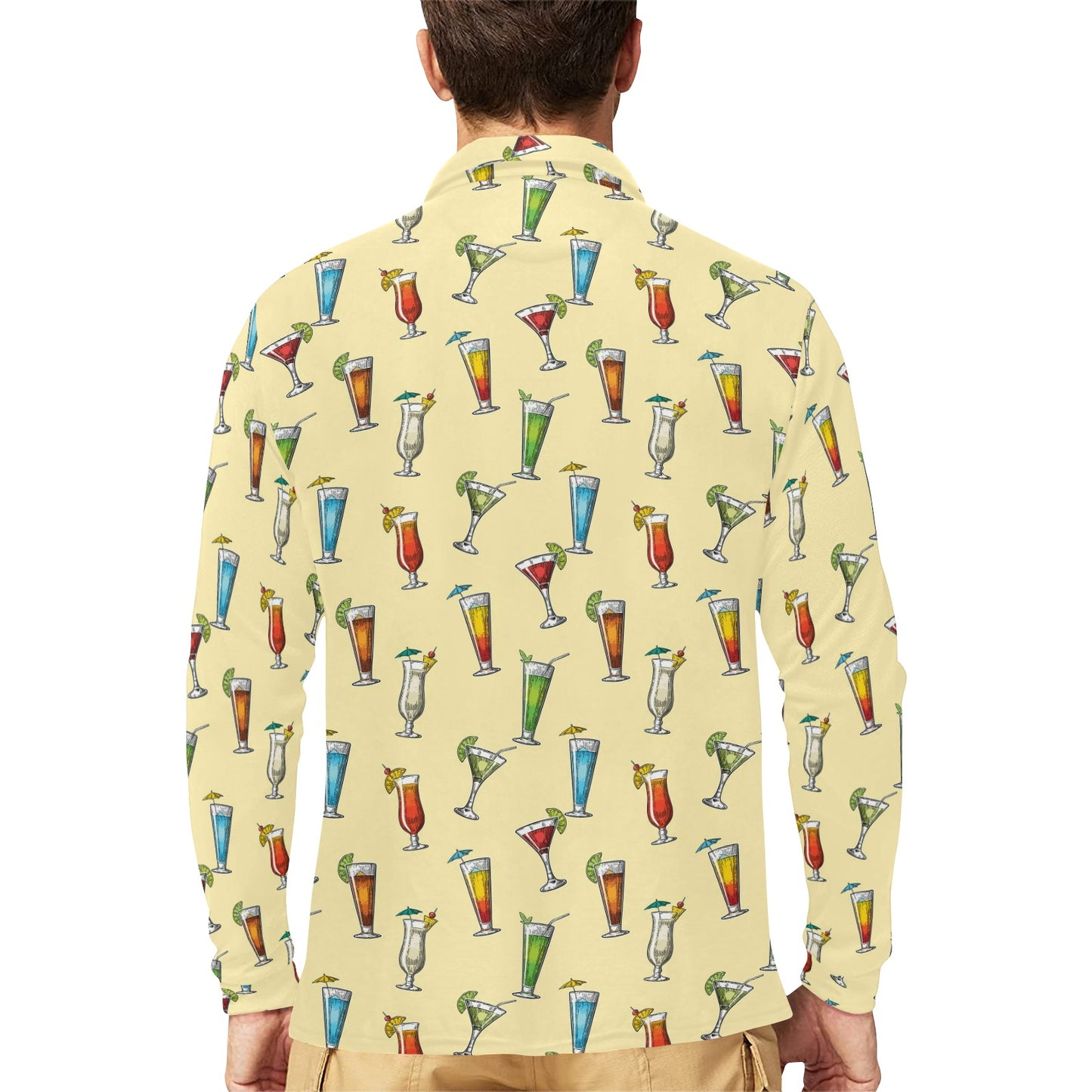 Cocktail Pattern Print Design 02 Long Sleeve Polo Shirt For Men's