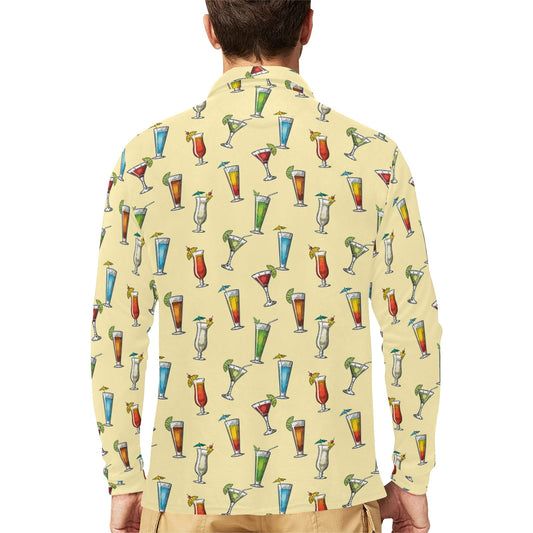 Cocktail Pattern Print Design 02 Long Sleeve Polo Shirt For Men's