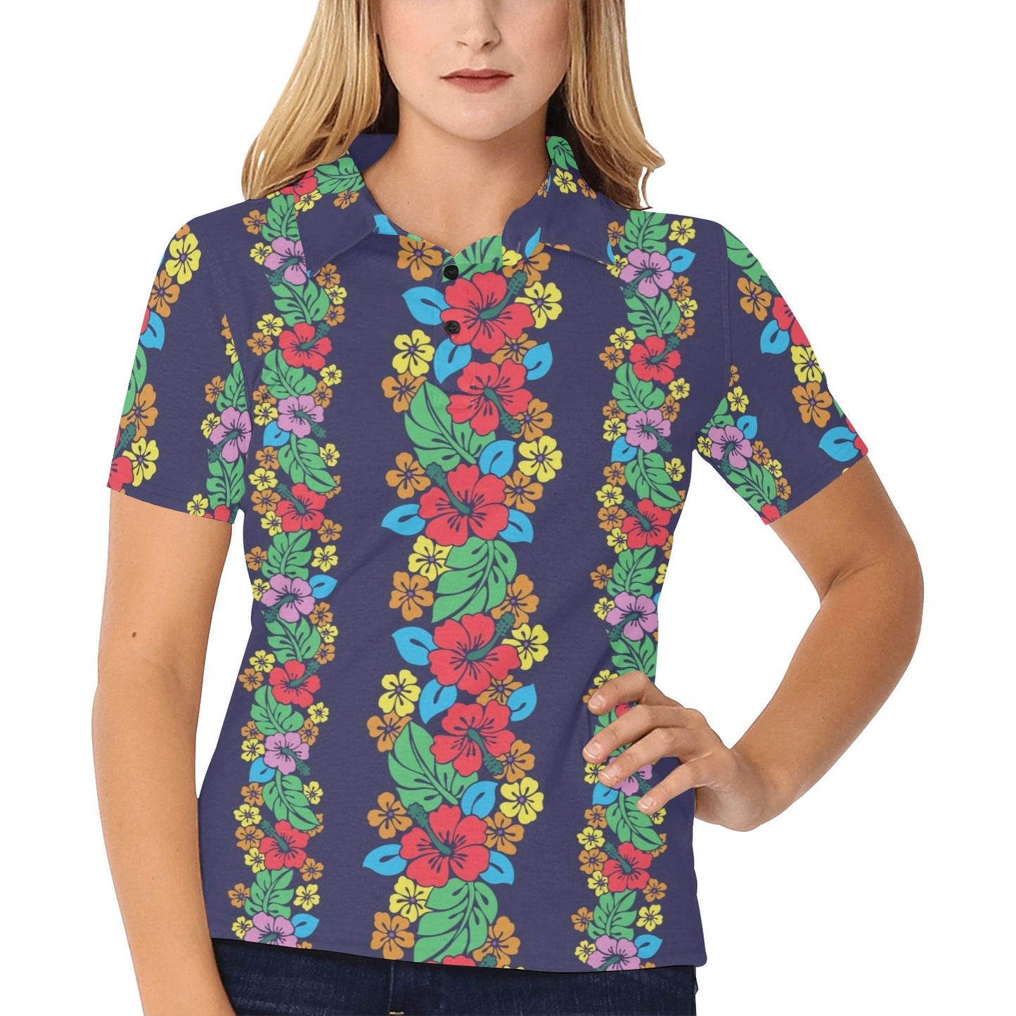 Hawaiian Themed Pattern Print Design H03 Women's Polo Shirt