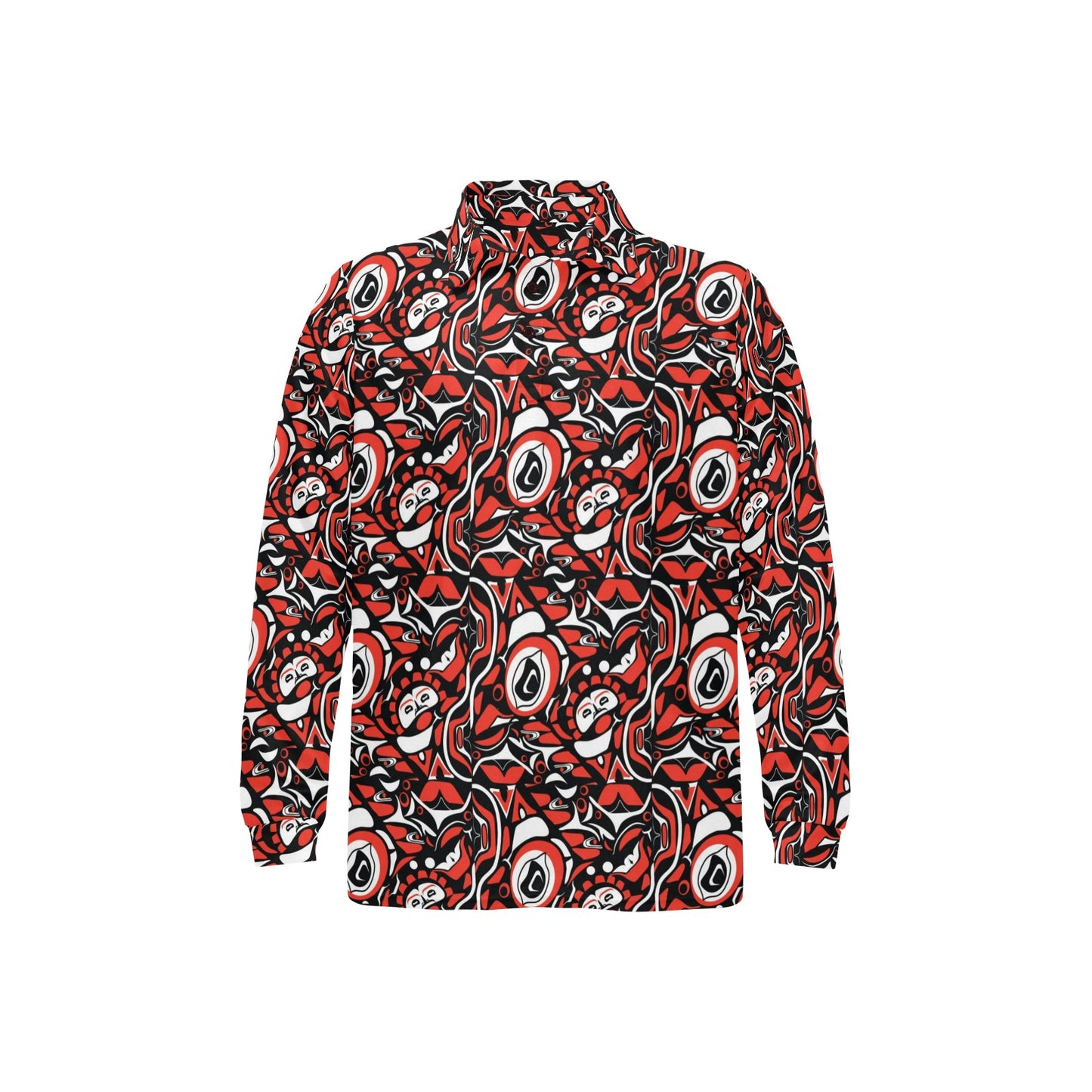 Native North American Themed Print Long Sleeve Polo Shirt For Men's
