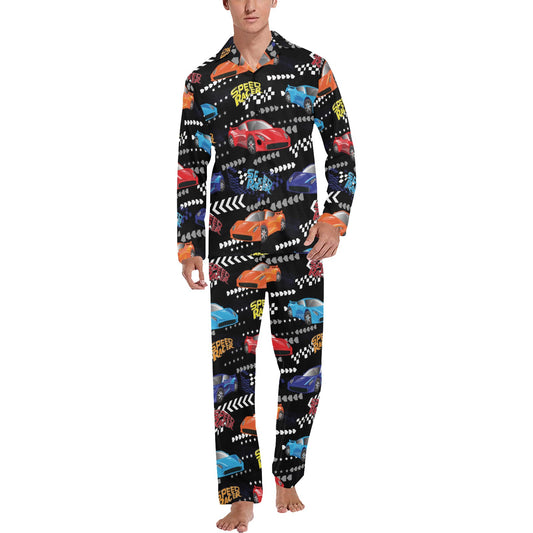 Racing Pattern Print Design A05 Men's Long Pajama Set