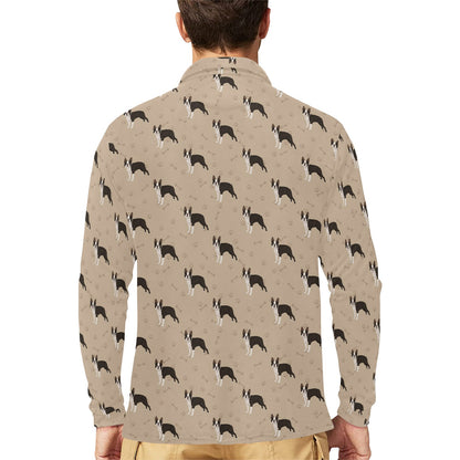 Boston Terrier Pattern Print Design 02 Long Sleeve Polo Shirt For Men's