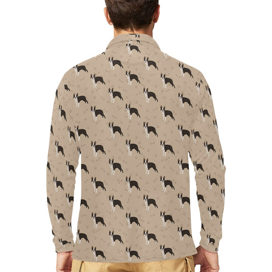 Boston Terrier Pattern Print Design 02 Long Sleeve Polo Shirt For Men's