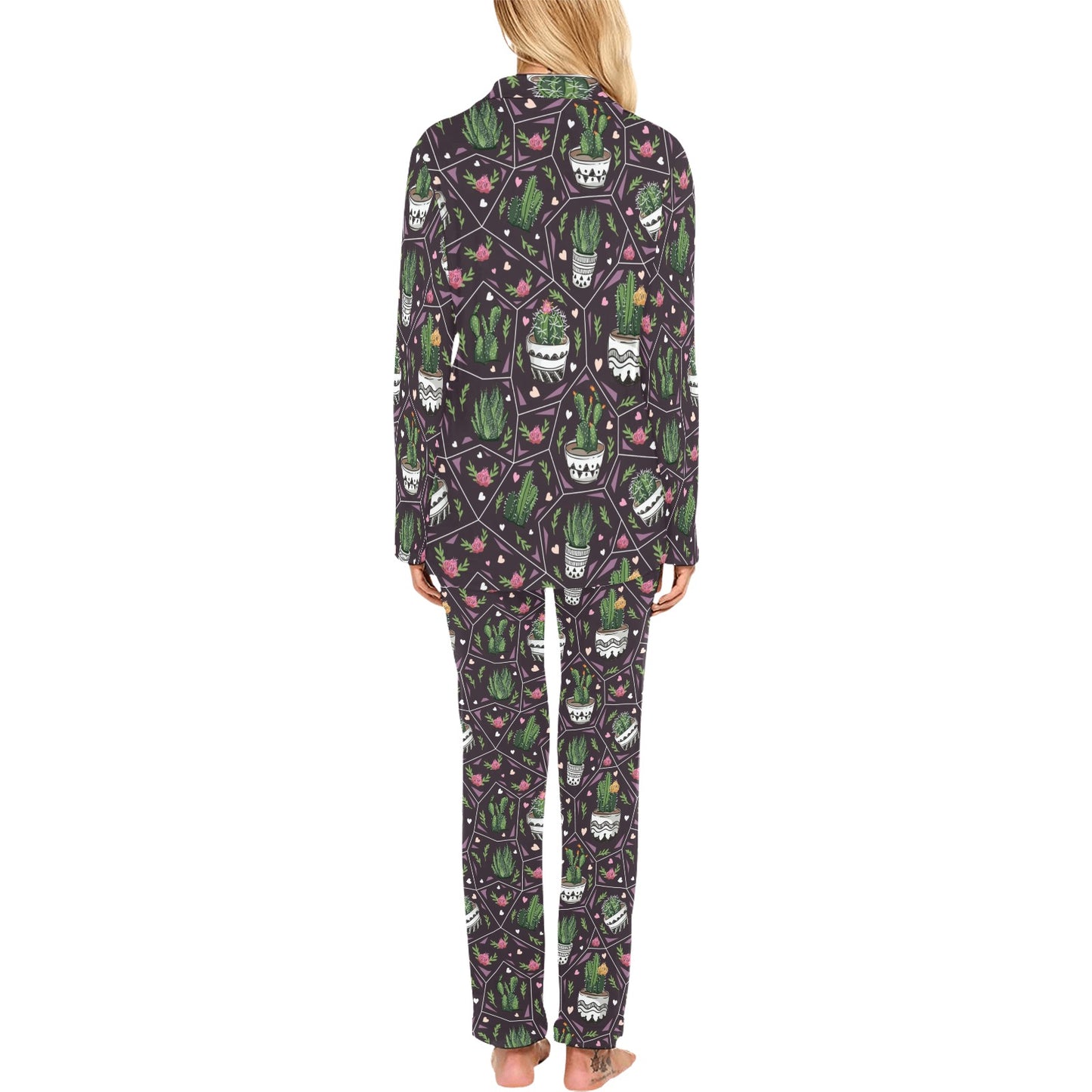 Cactus Pattern Print Design 03 Women's Long Pajama Set