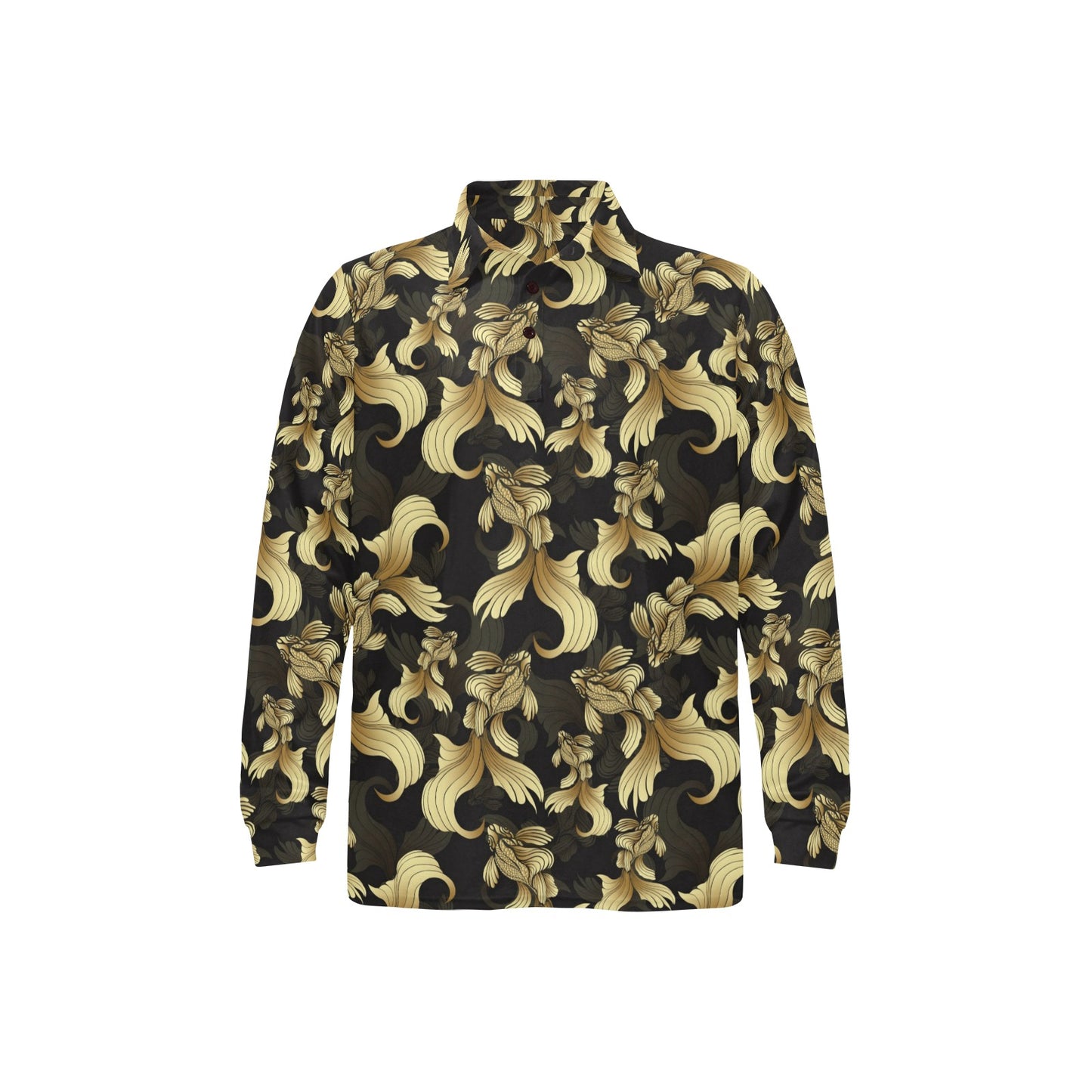 Goldfish Pattern Print Design 02 Long Sleeve Polo Shirt For Men's