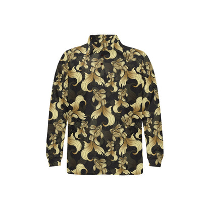 Goldfish Pattern Print Design 02 Long Sleeve Polo Shirt For Men's
