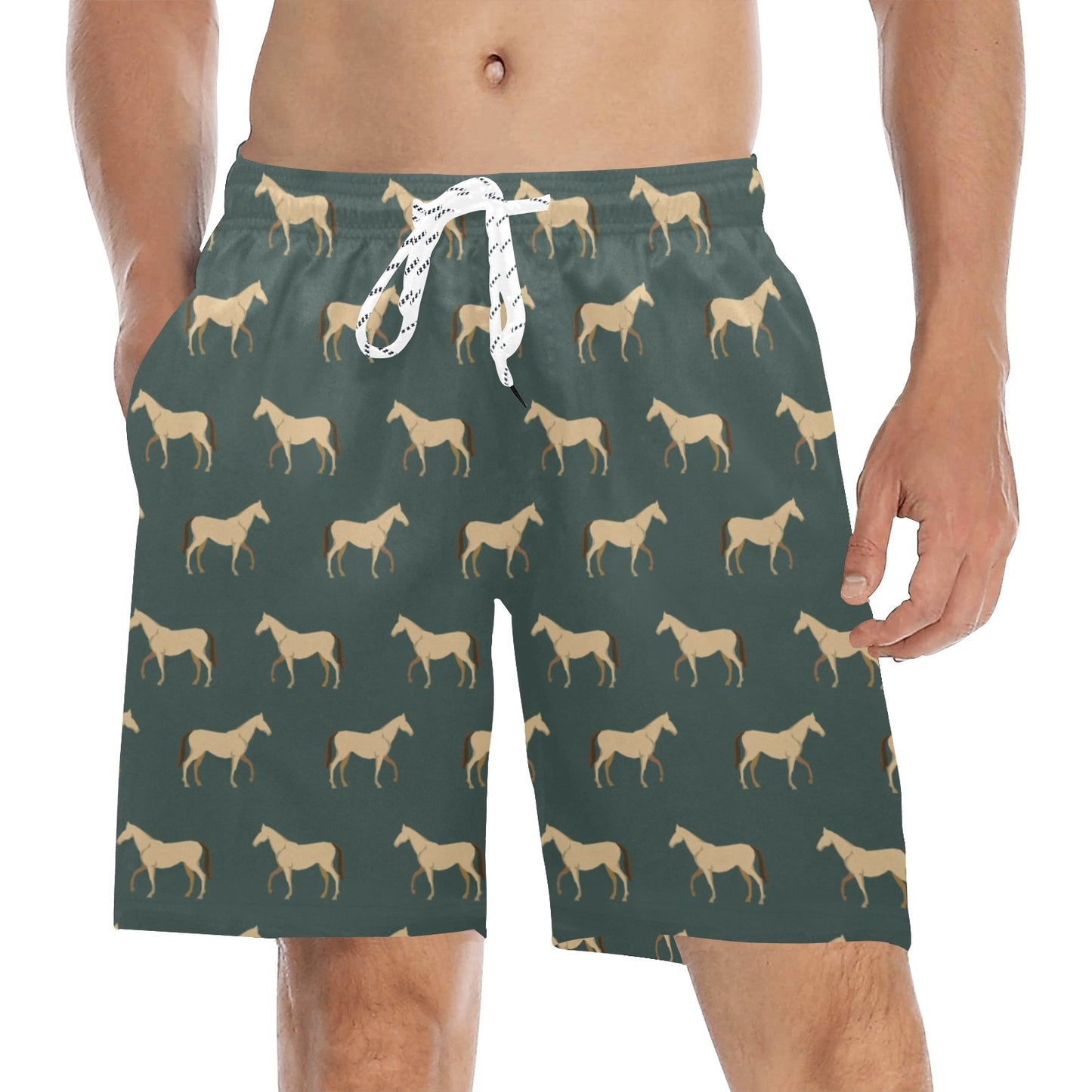 Horse Classic Themed Pattern Print Men's Swim Trunks Beach Shorts