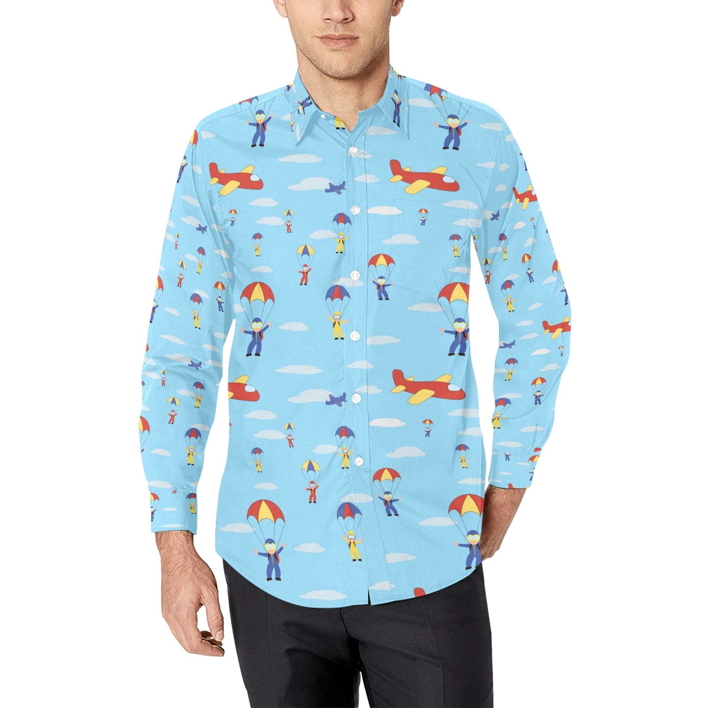Skydiver Print Design LKS304 Men's Long Sleeve Dress Shirt