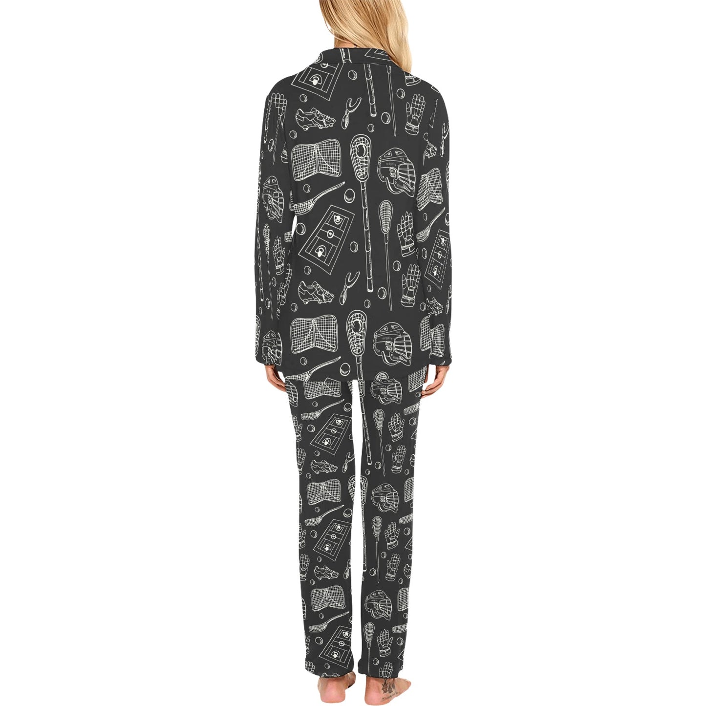 Lacrosse Pattern Print Design 01 Women's Long Pajama Set