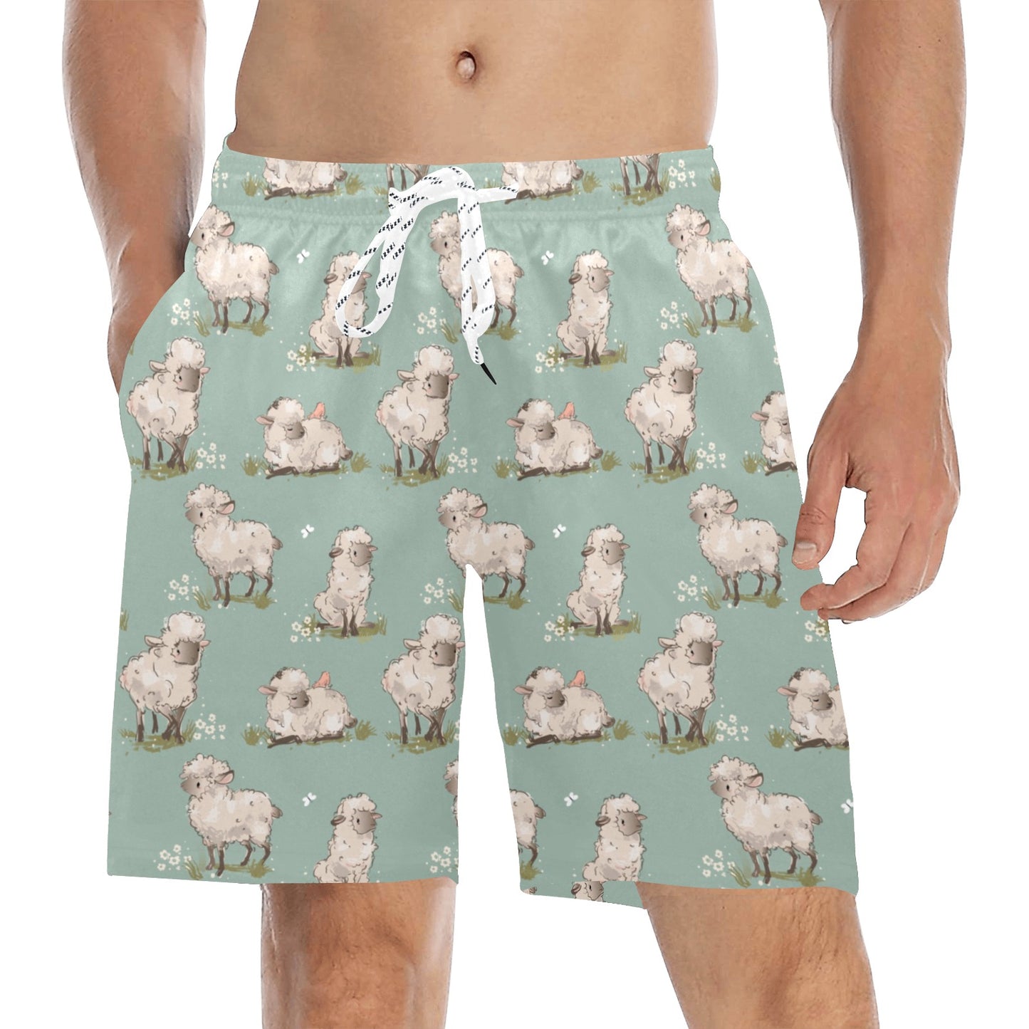 Sheep Print Design LKS405 Men's Swim Trunks Beach Shorts