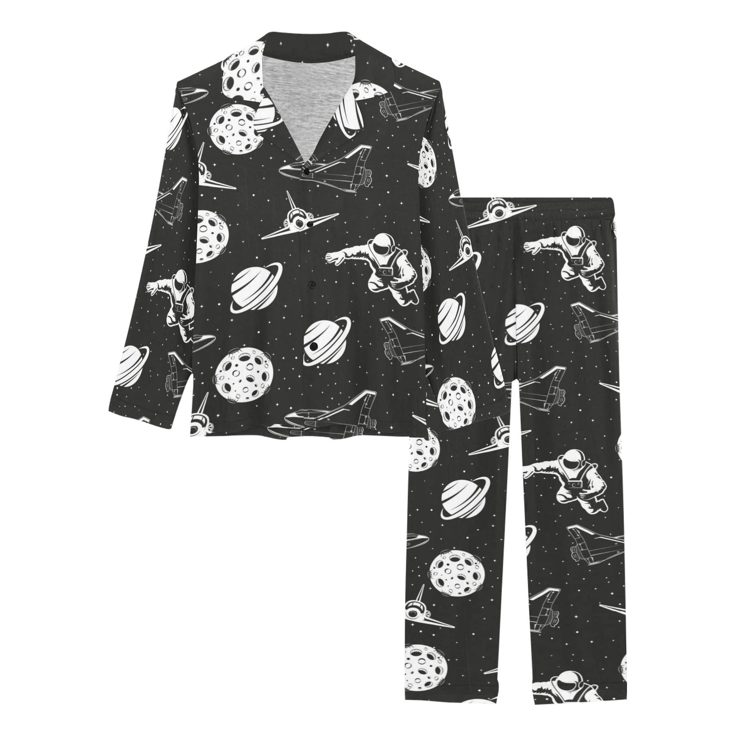 Space Astronauts Print Women's Long Pajama Set