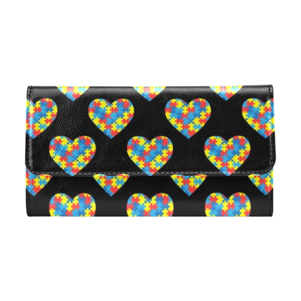 Autism Awareness Heart Design Print Women's Trifold Wallet