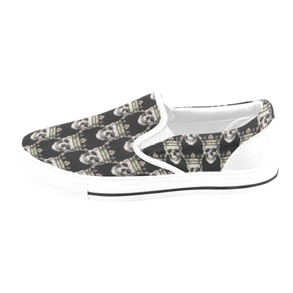 Skull King Print Design LKS3010 White Slip Ons Canvas Women's Shoes