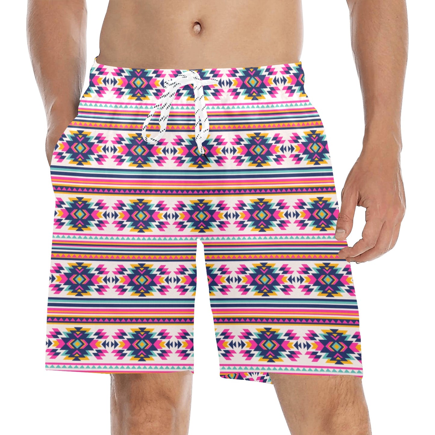 Indian Navajo Neon Themed Design Print Men's Swim Trunks Beach Shorts
