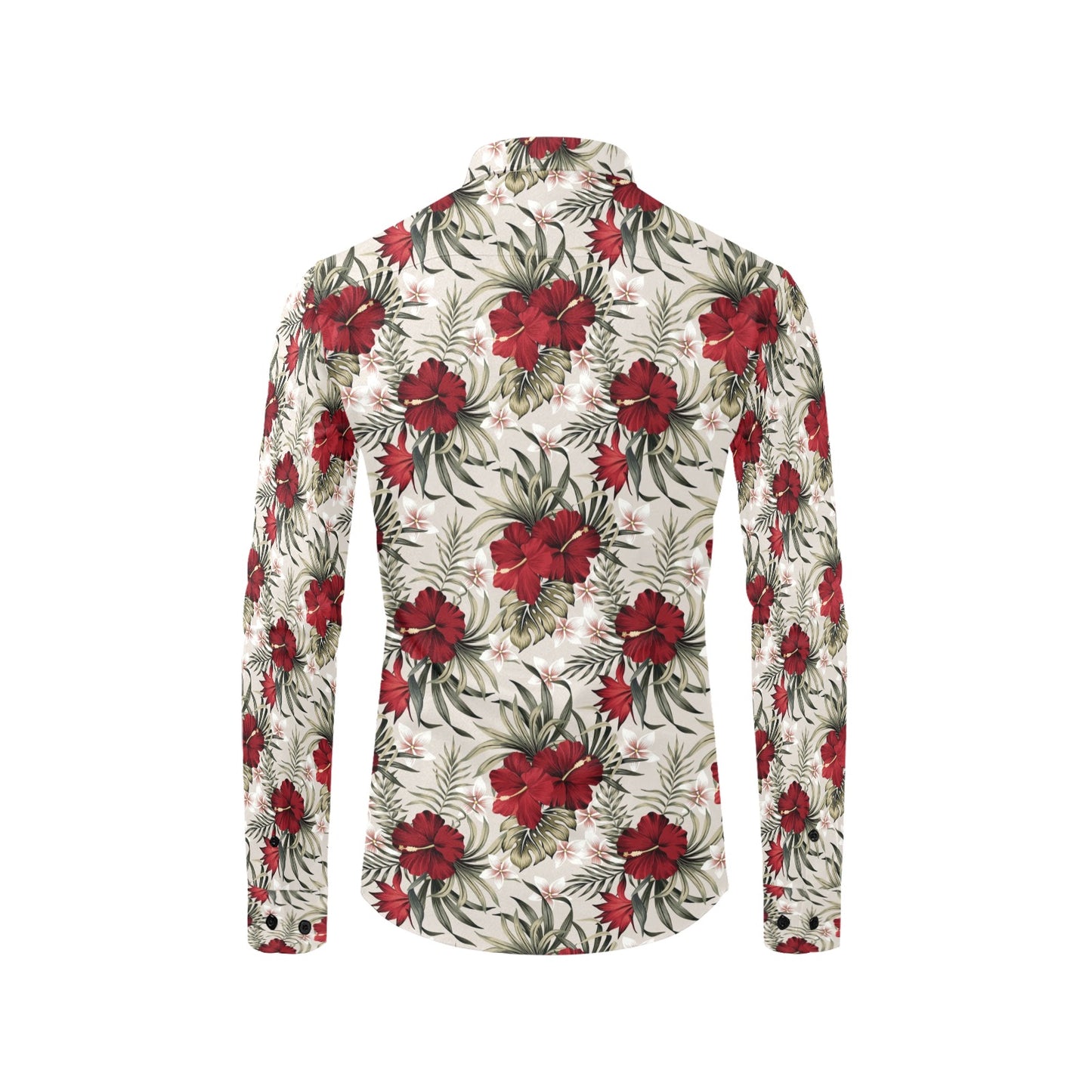 Hibiscus Print Design LKS3011 Men's Long Sleeve Dress Shirt