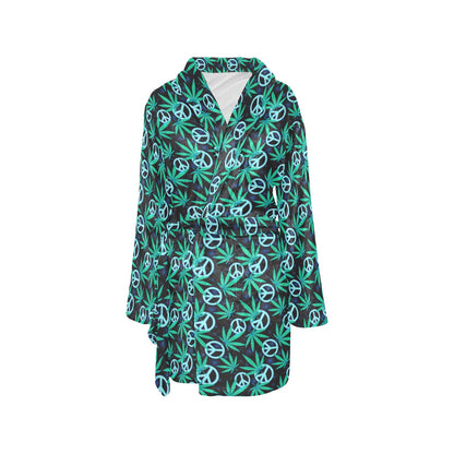 Peace Sign Themed Design Print Women's Fleece Robe