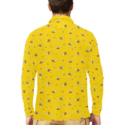 Bee Pattern Print Design 05 Long Sleeve Polo Shirt For Men's
