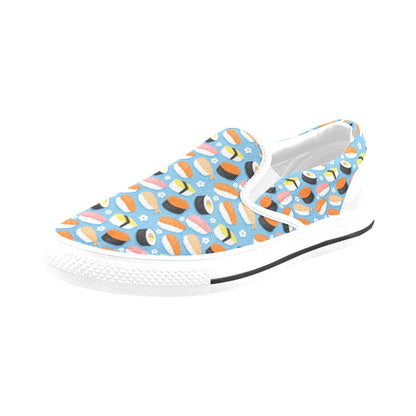 Sushi Print Design LKS304 White Slip Ons Canvas Women's Shoes