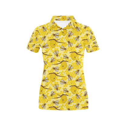 Bee With Honeycomb Print Design LKS302 Women's Polo Shirt