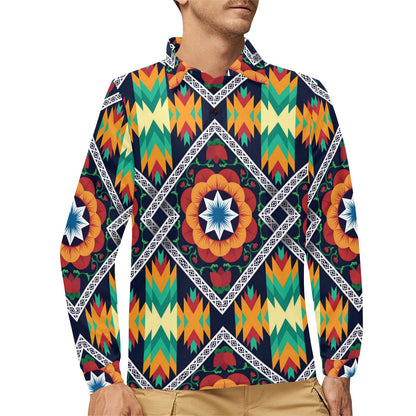 African Kente Long Sleeve Polo Shirt For Men's