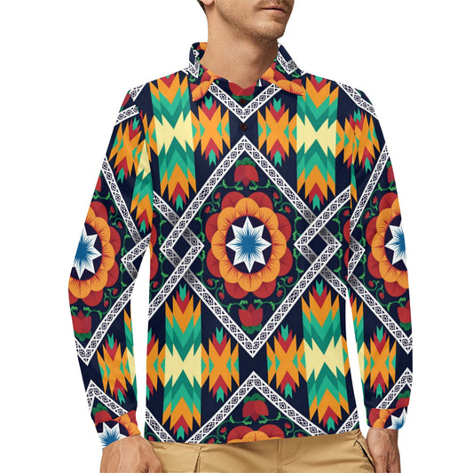 African Kente Long Sleeve Polo Shirt For Men's