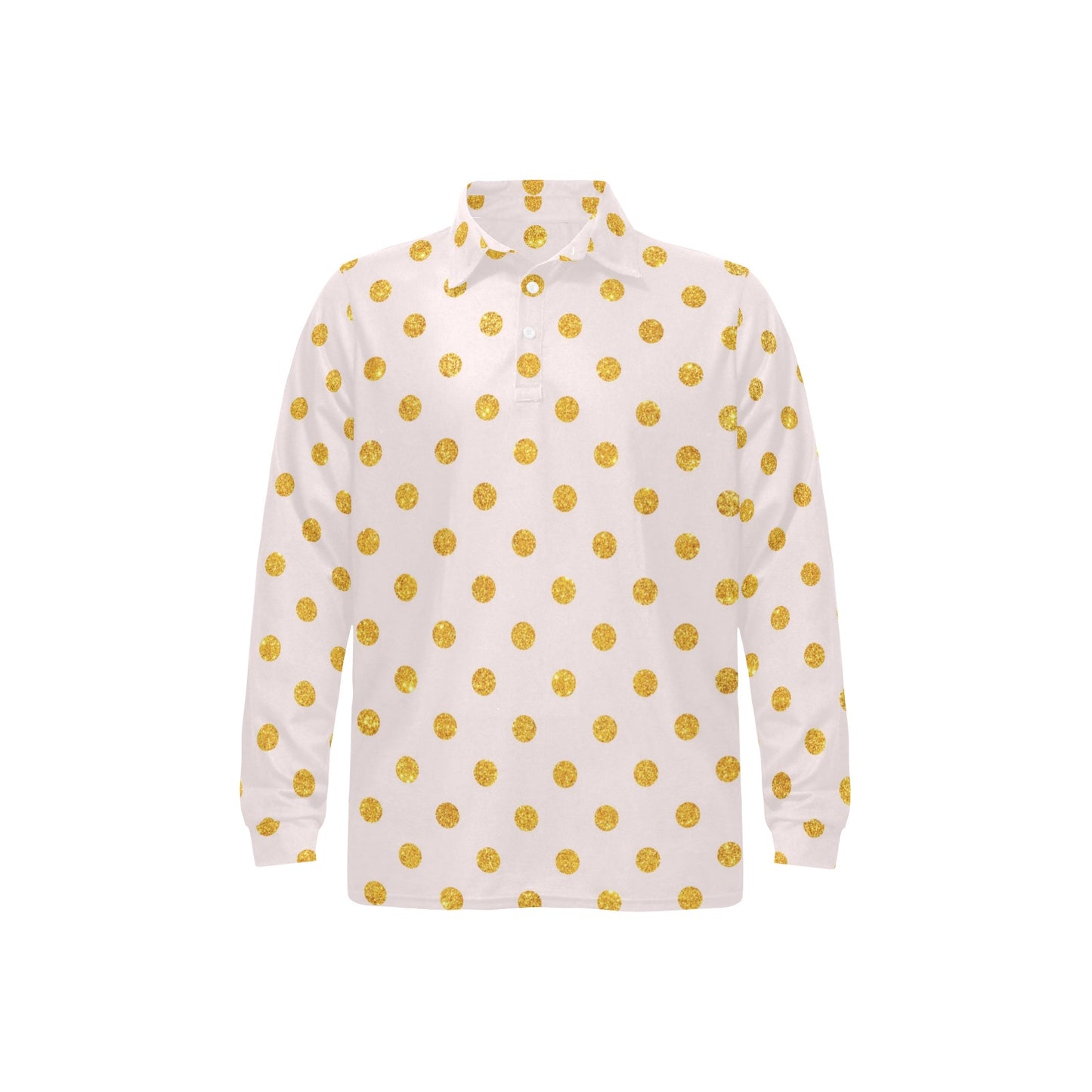 Polka Dot Gold Pink Pattern Print Design 01 Long Sleeve Polo Shirt For Men's