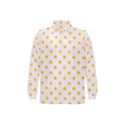 Polka Dot Gold Pink Pattern Print Design 01 Long Sleeve Polo Shirt For Men's