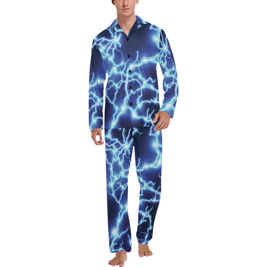 Lightning Thunder Pattern Print Design 04 Men's Long Pajama Set