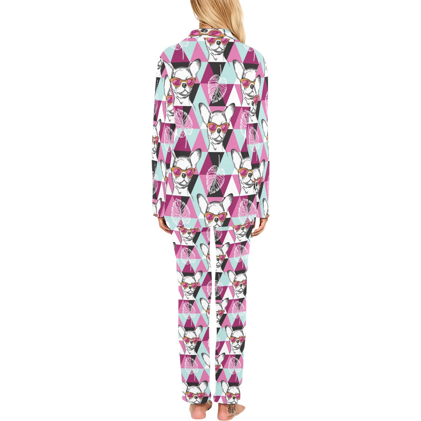 Chihuahua Cute Triangle Pattern Women's Long Pajama Set