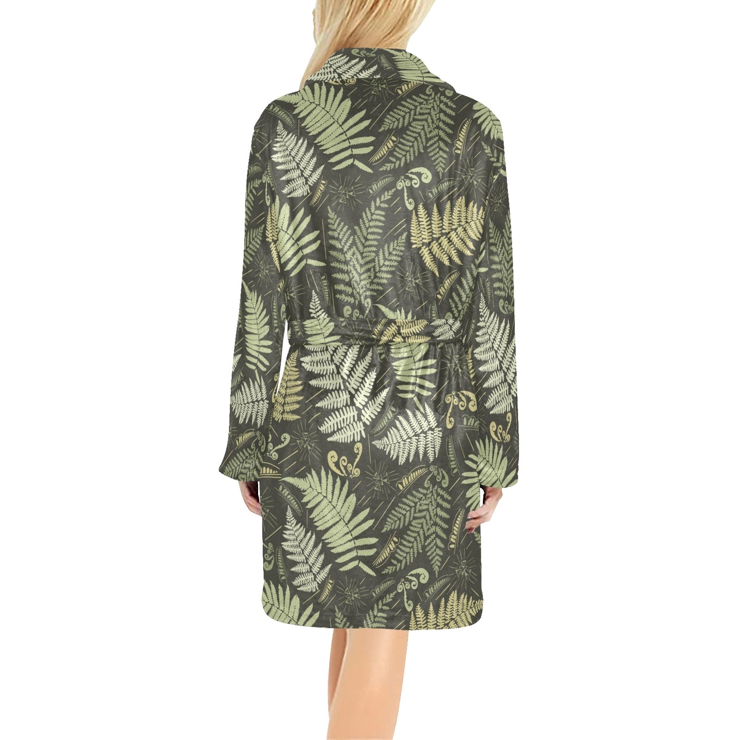 Fern Leave Green Print Pattern Women's Fleece Robe