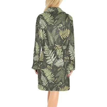 Fern Leave Green Print Pattern Women's Fleece Robe