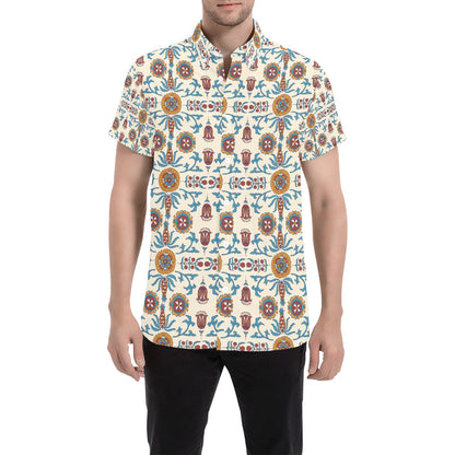 Suzani Print Design LKS301 Men Short Sleeve Button Up Shirt