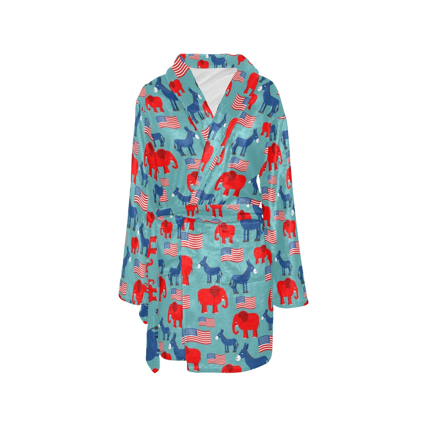 Donkey Red Elephant Pattern Print Design 03 Women's Fleece Robe