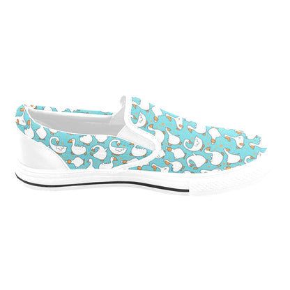 Goose Print Design LKS403 White Slip Ons Canvas Women's Shoes