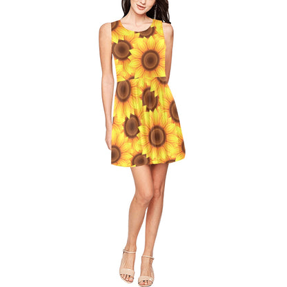 Sunflower Pattern Print Design SF07 Sleeveless Dress