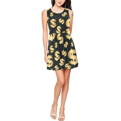 Dollar Pattern Print Design DO04 Sleeveless Dress