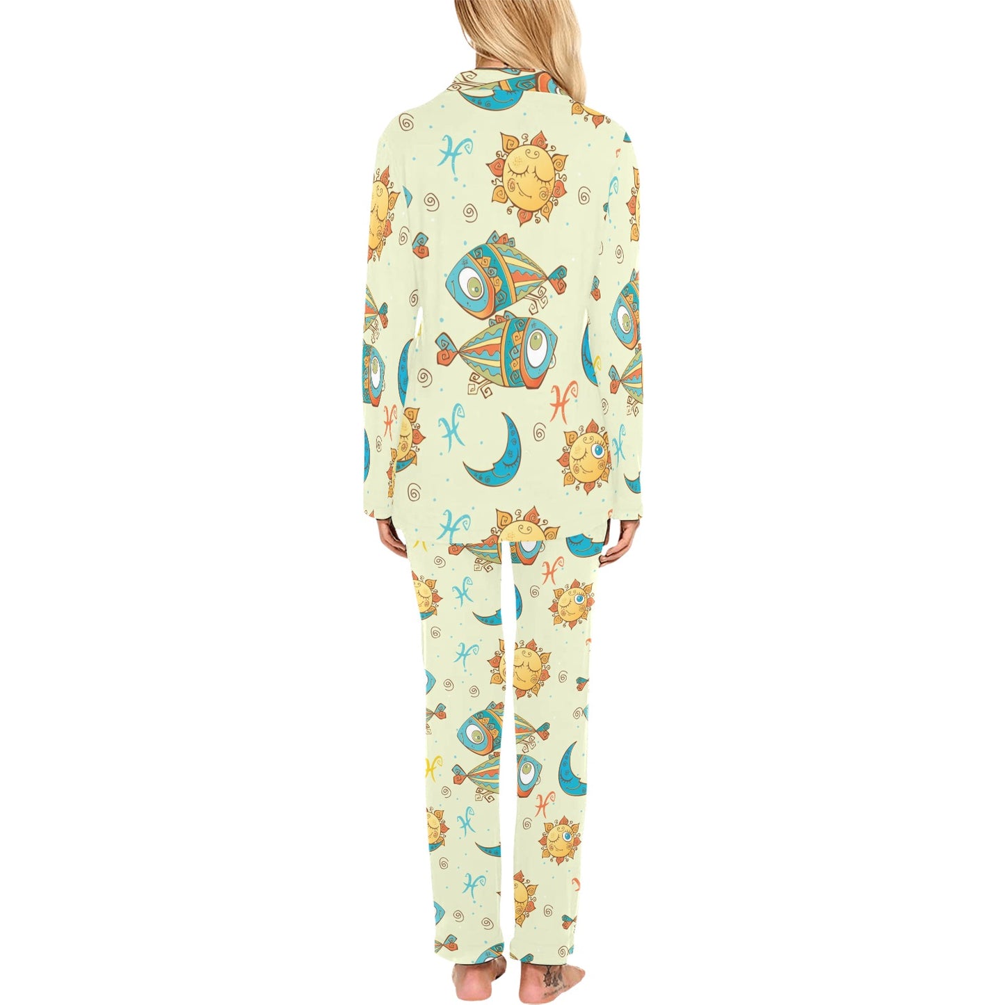 Pisces Pattern Print Design A03 Women's Long Pajama Set