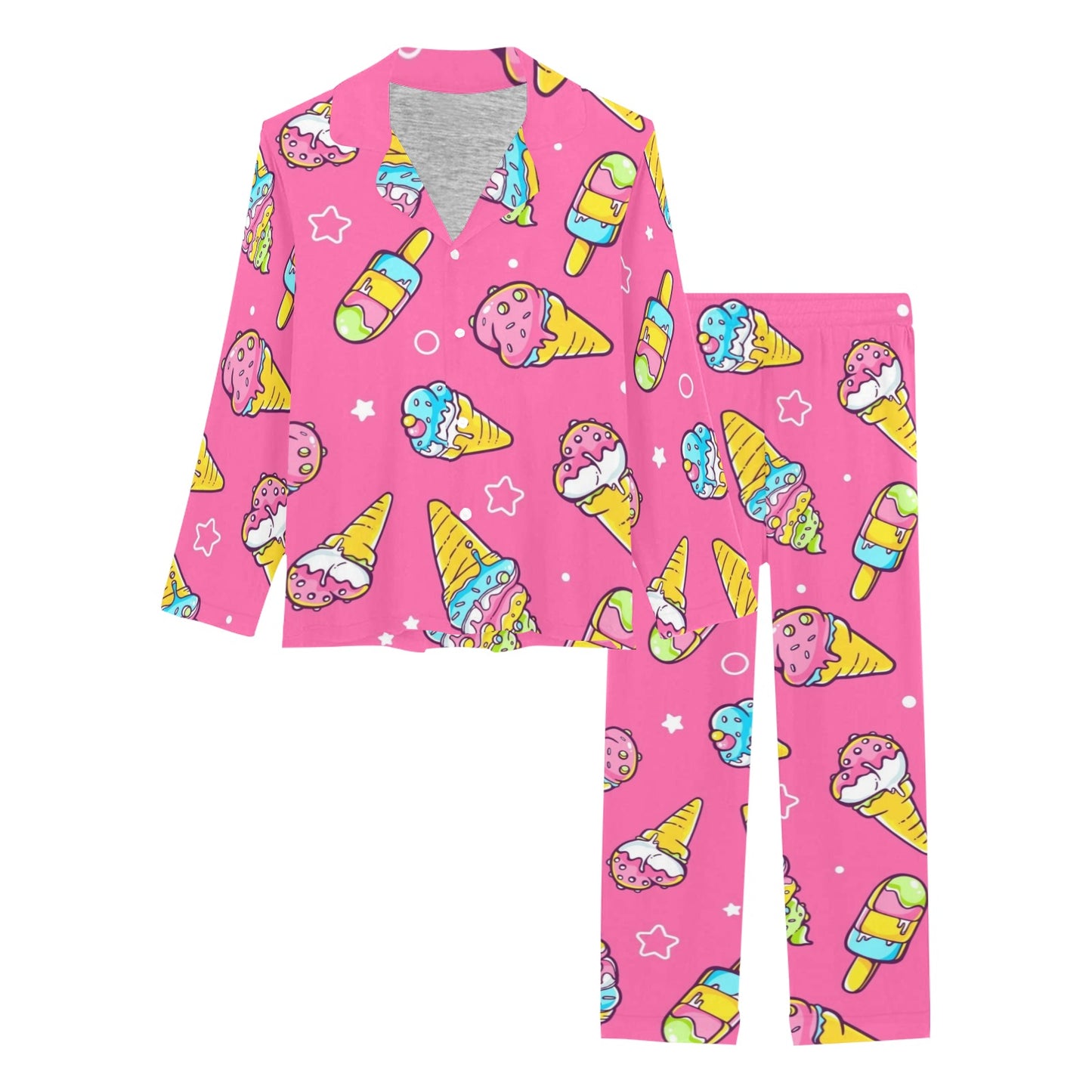 Ice Cream Pattern Print Design IC04 Women's Long Pajama Set