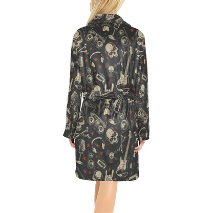 Rock and Roll Skull Pattern Print Design A03 Women's Fleece Robe