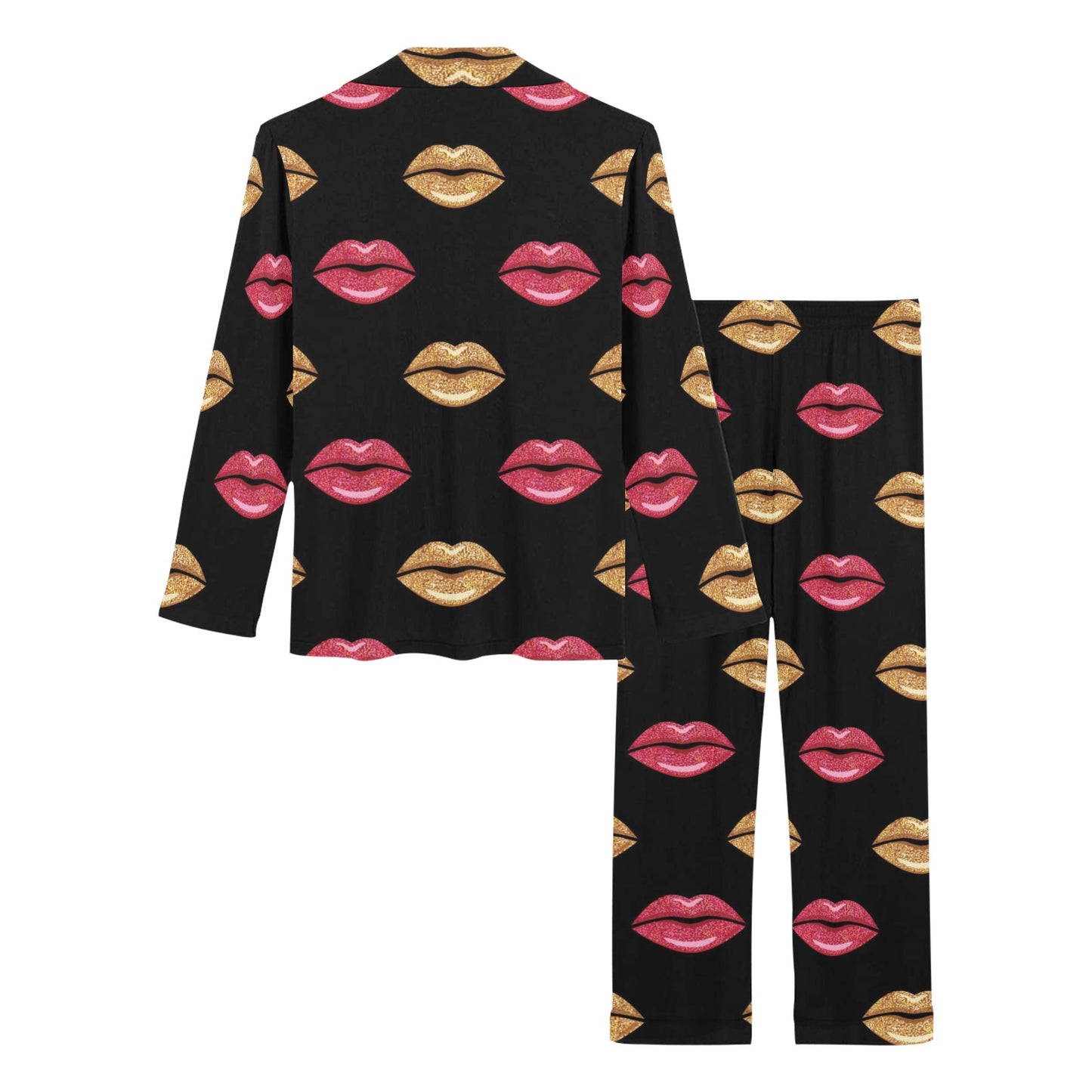 Lip Pattern Print Design 03 Women's Long Pajama Set