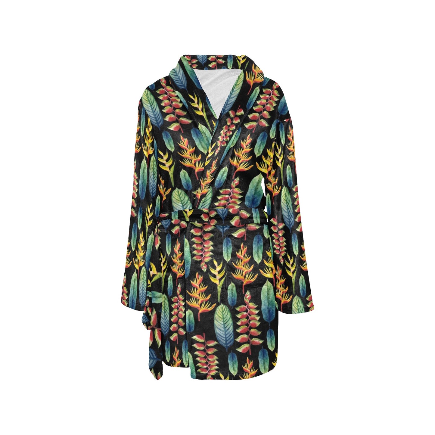 Heliconia Pattern Print Design HL03 Women's Fleece Robe