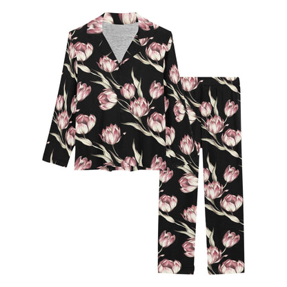 Tulip Pink Pattern Print Design TP02 Women's Long Pajama Set