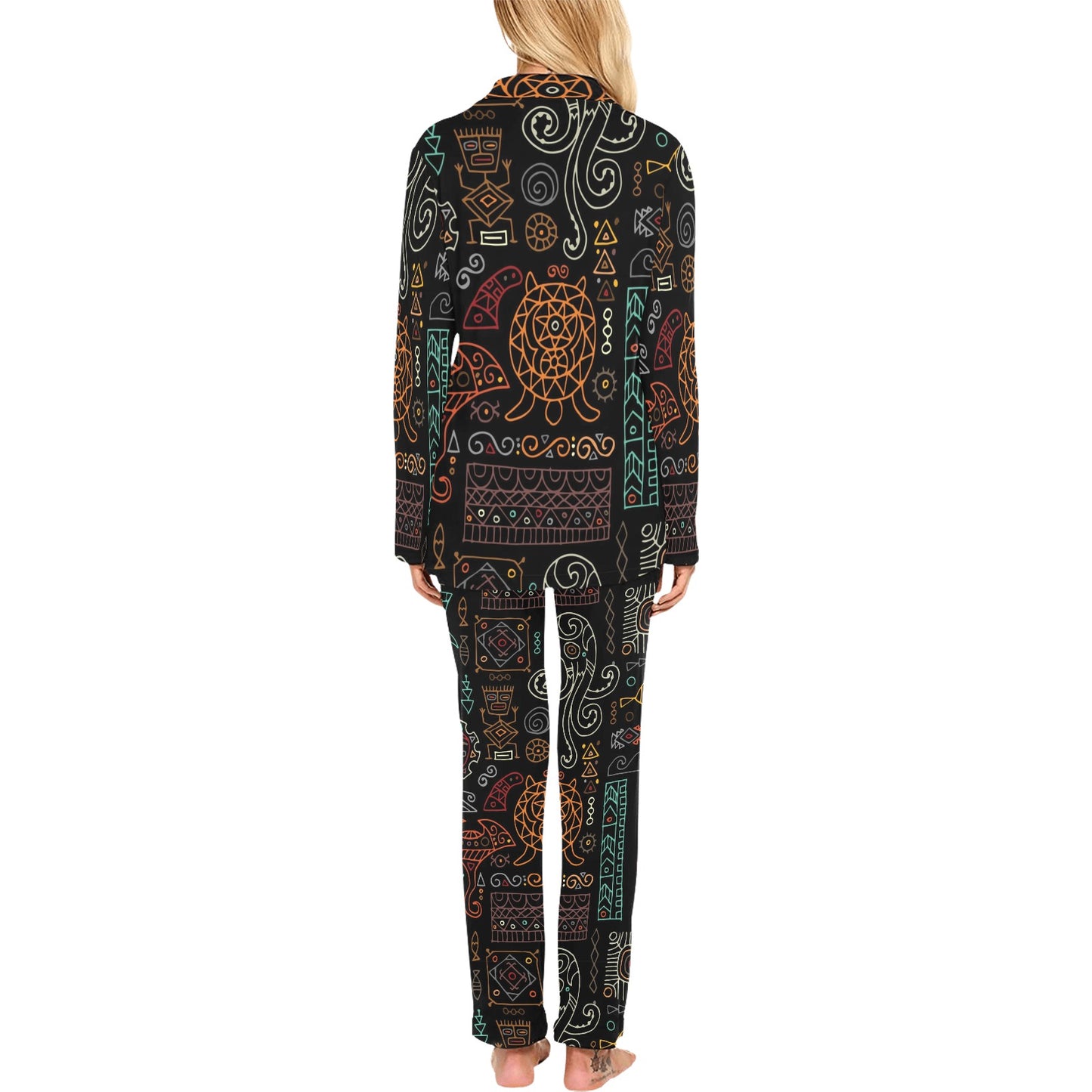 Polynesian Pattern Print Design A04 Women's Long Pajama Set