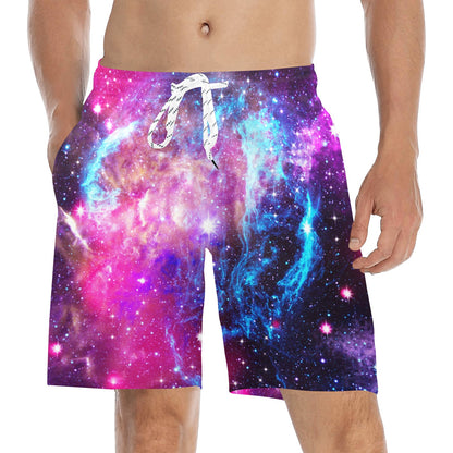 Galaxy Night Purple Space Print Men's Swim Trunks Beach Shorts