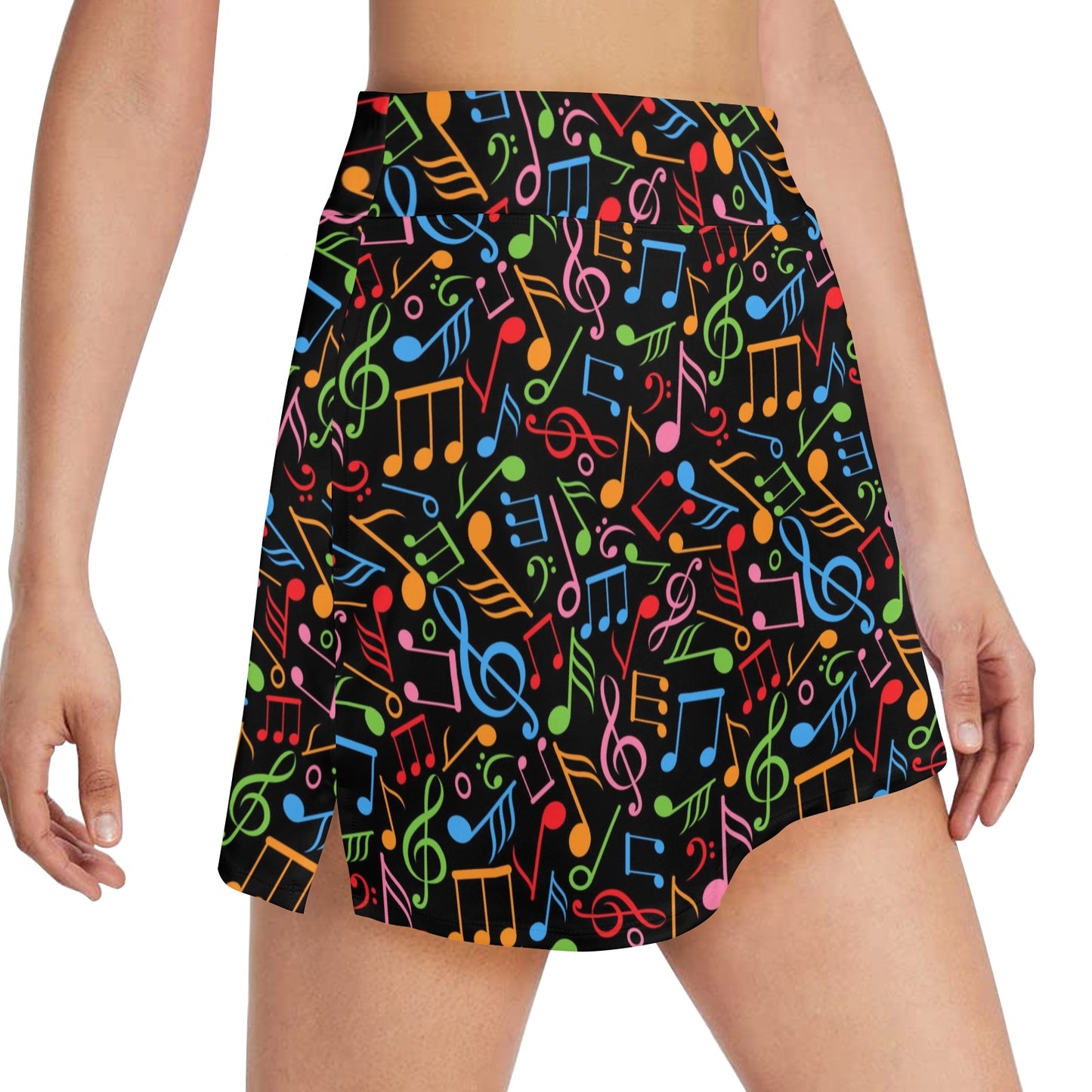 Music Note Colorful Themed Print Women's Golf Skirt with Pocket