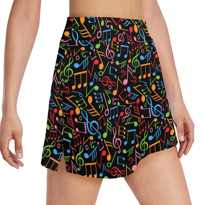 Music Note Colorful Themed Print 17" Golf & Pickleball Skort with Pockets